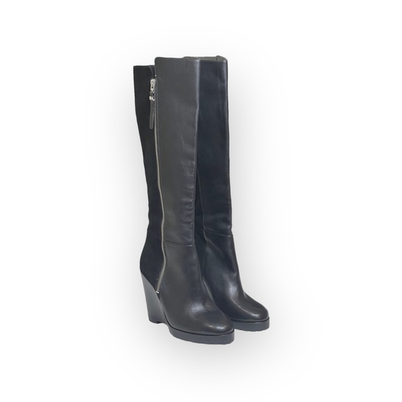 new Michael Kors ❃ High Tall Suede + Leather Wedge Heel Boot ❃ Black ❃ 5.5M 35.5 - Picture 8 of 16